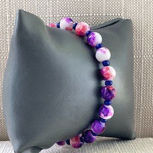 Women Bracelet Purple Beads Fashion Wristband Stretched Band Jewelry